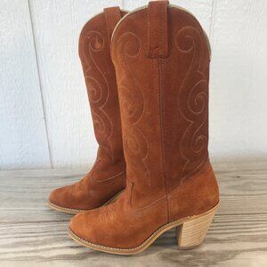 Vintage Acme Womens Stacked Suede Hazelnut Brown Western Boots 6 M 583 USA